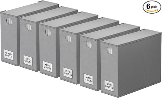 SpaceAid 6 Pack Bed Sheet Organizers and Storage, Foldable Sheet Organizer with Window for Linen Closet, Set Folder Keeper for Queen & King Size Bedding Storage (Gray)