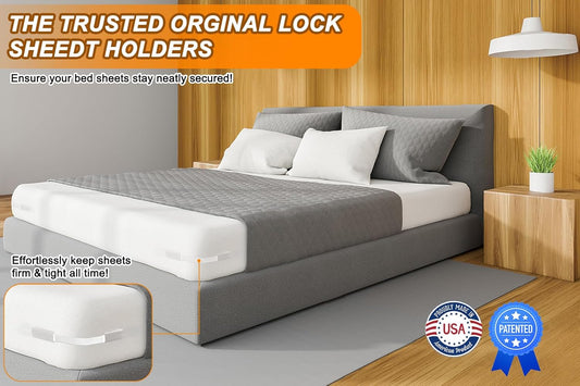 GASLIKE Lock Bed Sheet Holders with Anti-Slip Pads for Corners, 4Pcs Secure Bed Sheets Firmly in Place, Heavy Duty Bed Sheet Holder Straps for No More Loose Sheets, Easy Installation for All Mattress