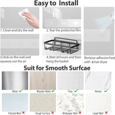 5 Pack Shower Caddy Organizer Rack Shelf for Inside Shower, Adhesive Bathroom Wall Storage Basket Rustproof Stainless Steel Shampoo Holder, Bathroom Accessory Decor Set, Black.