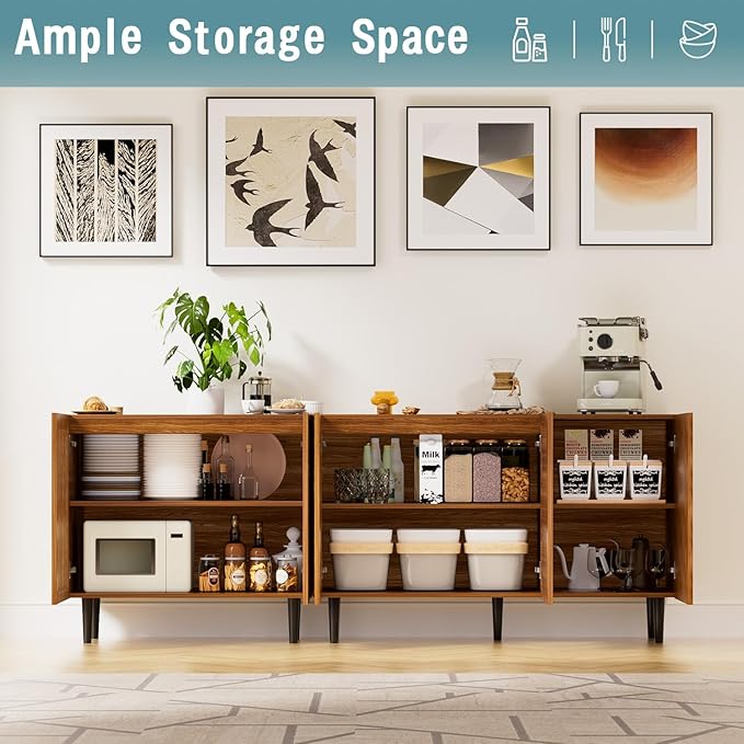 CHUWELL Farmhouse TV Stand, 78.7" Storage Cabinet with 5 DIY Doors and Adjustable Shelf, Sideboard Coffee Bar Cabinet with Solid Wood Feet for Kitchen,Dining Room,Living Room,Brown