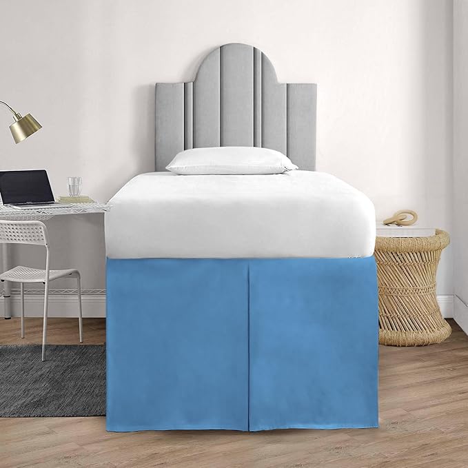 600TC -Dorm Bed Skirt - Split Corner Tailored Dorm Sized Bed Skirt - Dorm Room Essentials - Dorm Bed Skirt 100% Egyptian Cotton - Dorm Décor Bed Skirt Twin XL - 30" Drop (Mediterranean Blue, Solid)