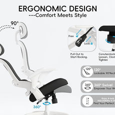 TRALT Office Chair - Ergonomic Office Chair with Back Support, Computer Chair - Home Office Desk Chairs, 330lbs Wide Seat Big and Tall Office Chairs with Headrest, Comfy Desk Chairs (White Black)