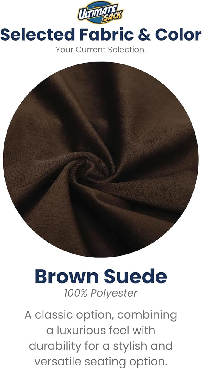 ULTIMATE SACK 6000 6-Foot Bean Bag Chair, Brown Suede Cover – Oversized Foam Lounger, Floor Seat, Small Sofa, or Couch Bed for Living Area, Gaming Room, or Reading Lounge