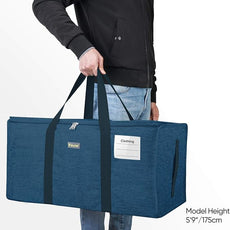 BALEINE Extra Large Storage Tote with Zippers & Carrying Handles, Heavy-Duty Oxford Fabric Moving Bags for Laundry, Space Saving, Storage, Denim Blue