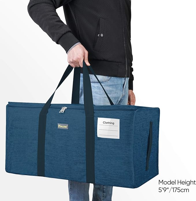 BALEINE Extra Large Storage Tote with Zippers & Carrying Handles, Heavy-Duty Oxford Fabric Moving Bags for Laundry, Space Saving, Storage, Denim Blue