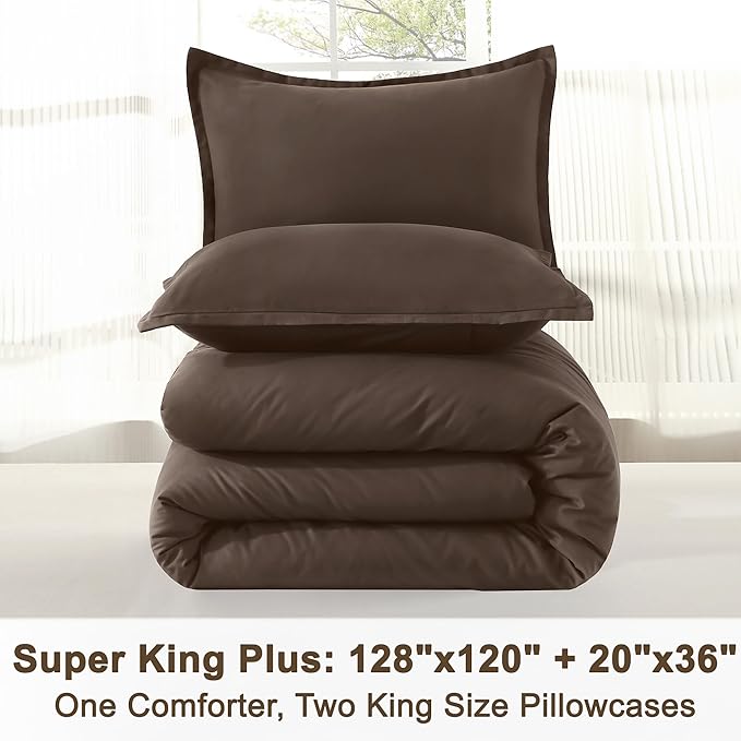 Litanika Comforter Set, Lightweight Solid Bedding Comforter Set, Fluffy Down Alternative Bed Set, Chocolate, Super King Plus