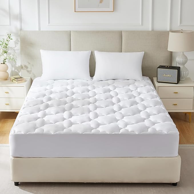 CozyLux California King Mattress Pad Deep Pocket Up to 21" Non Slip Cotton Cooling Mattress Topper Breathable and Soft Mattress Cover Thick Pillowtop 450GSM Bed Mattress Pad (72x84) Inches White