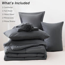 Love's cabin California King Comforter Set Soot Grey, 7 Pieces California King Bed in a Bag, All Season Bedding Sets with 1 Comforter, 1 Flat Sheet, 1 Fitted Sheet, 2 Pillowcase and 2 Pillow Sham