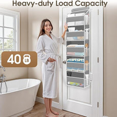 1 Pack Over The Door Organizer, Hanging Storage Organizer with Clear Window, 40lb Ultra Sturdy Large Capacity Room Organizer for Pantry Laundry Bathroom Nursery Closet Baby Essential (Grey)