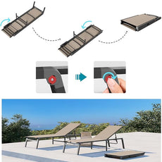 Aluminum Chaise Lounge Ourdoor - Foldable & Assemble Free Outdoor Lounge Chair with 5 Adjustable Backrest, Patio Lounge Chair for Outside Poolside Beach Pool, Khaki