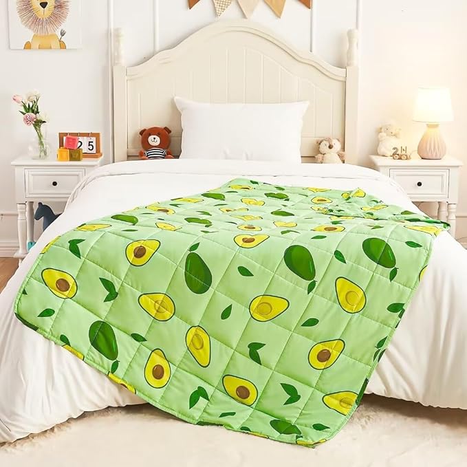 yescool Weighted Blanket 3 Pounds Cooling Weighted Lap Blanket, Green Avocados Heavy Blanket for Sleeping, Breathable Weighted Throw Blanket Gift for 20-40lbs,36"x48"
