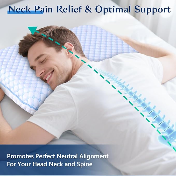 Cooling Gel Flat Pillow for Stomach and Back Sleepers,MAX Cool++ for Back Stomach Sleepers, Ultra Thin Pillow 2.75" H,Flat Pillows for Sleeping Thin Memory Foam Pillows with Washable Cover
