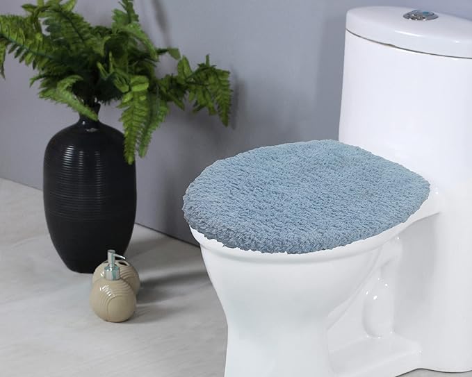 Home Weavers Double Ruffle Collection 100% Cotton Toilet Lid Cover, 18"x18" – Soft, Absorbent & Washable Bathroom Lid Cover with Non-Slip Backing, Blue
