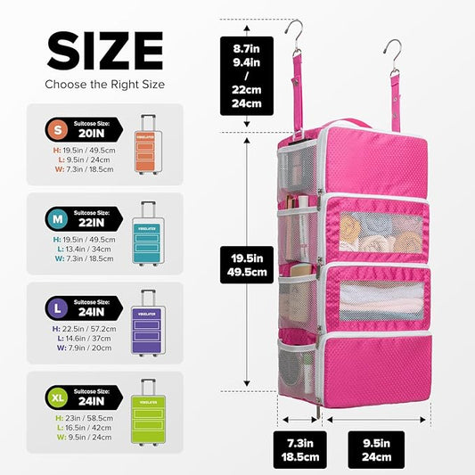 Suitcase Organizer, Travel Luggage Organizer Hanging Shelves Packing Cube Closet/Collapsible Portable Travel Organizer for Carry-on
