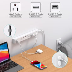 2 Pack Power Strip, 12FT Long Extension Cord, Surge Protector with 6 Outlets and 4 USB Ports (2 USB C), Flat Plug Overload Protection, Extension Cord 10+ ft, Wall Mount for Home Office Dorm College