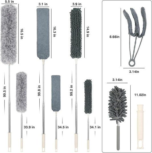10 PCS Microfiber Feather Duster Kit, Dusters for Cleaning with Extension Pole, Retractable Bendable, Gap Dust Brush Blind Duster, for Cleaning Ceiling Fan, High Ceilings, Cars