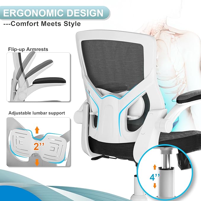 Office Chair, High Back Desk Chair Adjustable Height and Ergonomic Design Home Office Computer Chair, Executive Lumbar Support Padded Flip-up Armrest Office Chair