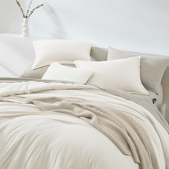 WRENSONGE King Comforter Set, 7 Pieces White Soft Bed in a Bag King with Fitted Sheet, Flat Sheet, 2 Pillow Shams, and 2 Pillowcases- Warm Bedding Set for All Season