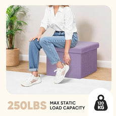 PINPLUS Storage Ottoman Cube Ottoman Foot Rest,Small Foldable Portable Boucle Upholstered Sherpa Ottomans, Faux Teddy Fur, Purple 16.5