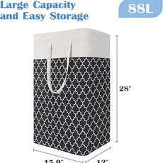 BlissTotes 3-Pack Laundry Basket, Freestanding＆Waterproof Laundry Hamper, Collapsible Tall Clothes Hamper with Easy Carry Handles for Clothes, Towels in the Family and Dorm,Clover Black,88L