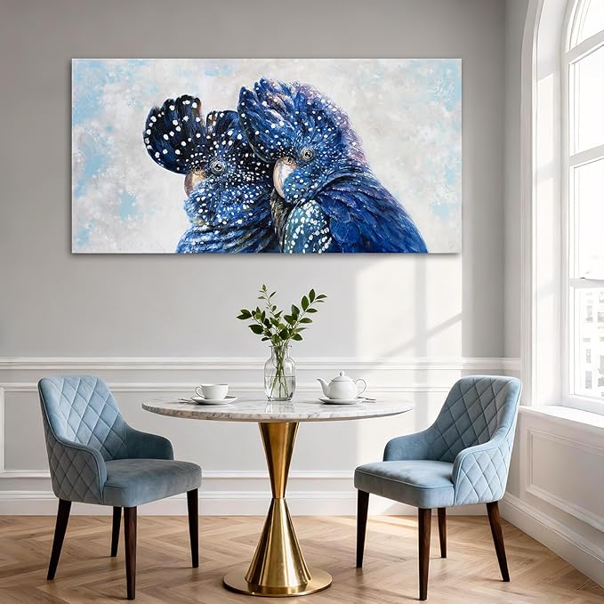 YETHEN WAL Blue Parrot Wall Art, Large Blue Bird Canvas Print, Textured Hand-Painted Style Animal Artwork for Living Room Bedroom Office, 20×40 Inch