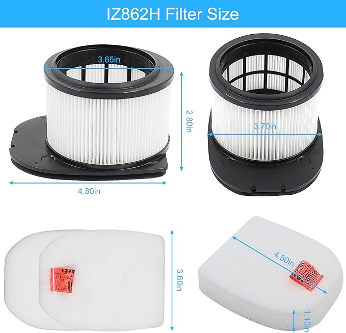 6 Pack Filter Replacement for Shark IZ862H Stratos Cordless Vacuum, Compatible with Shark IZ862H Upright Vacuum Include 2 Foam Filter + 2 Felt Filters Kit, White