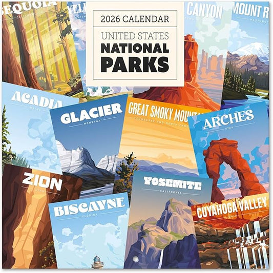 USA National Parks Wall Calendar 2026 12" x 12" FSC® Plastic Free - Starts Week On Sunday | Family Planner Art Calendar 2026