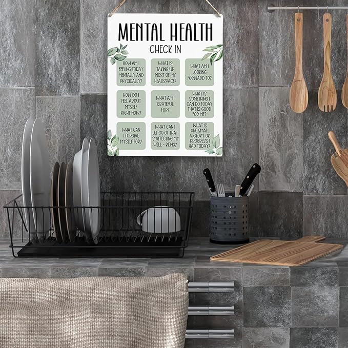 Mental Health Decor, Psychotherapy Sign Counselor Office Decor, Wall Art Wooden Hanging Plaque 10 x 8 Inch, for Office Bedroom Living Room Home, Anxiety...