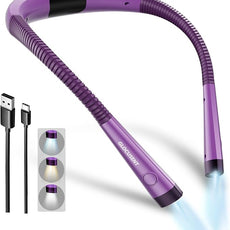 Glocusent Book Light, 3-Color & 6-Brightness Reading Light, Bendable Neck Light, 80-hr Lasting Rechargeable Book Light, Perfect Reading Lights for Books in Bed, Knitting, Repairing, Book Lovers Gifts