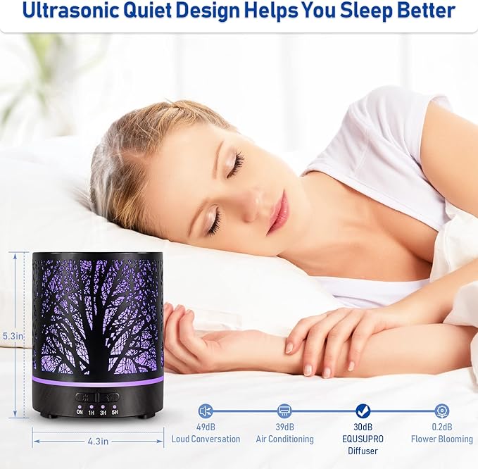 Essential Oil Diffuser Aromatherapy Diffuser -300ml Metal Electric Ultrasonic Cool Mist Oil Diffuser for Large Room with Auto Shut-Off Protection, 4 Timer Setting &7 Colors Night Light for Home Office