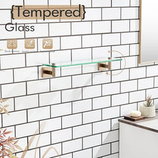 KOKOSIRI Wall Shelves Bathroom Hardware Glass Floating Shelf 20-Inch for Bedroom, Living Room, Kitchen, Hanging Rack Champagne Bronze B1105CPG-L20