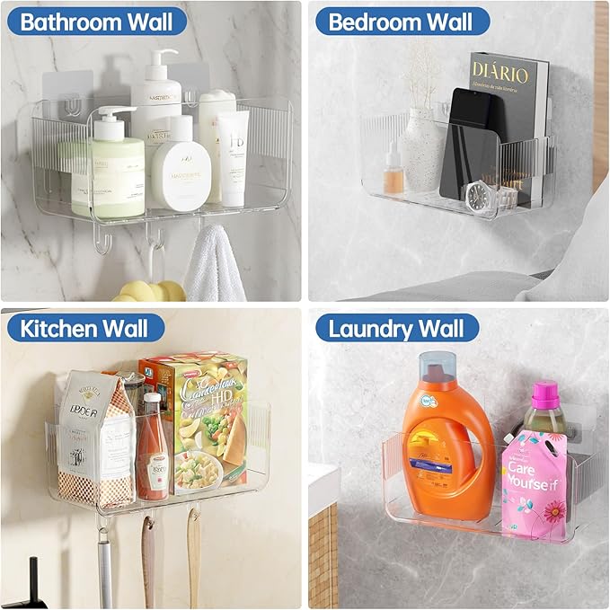 Bath Toy Storage Holder, 2 Pack Large Capacity Clear Adhesive Shower Caddy & Bathtub Organizer with Quick-Dry Holes, No Drill Wall Mounted for Bathroom, Kitchen