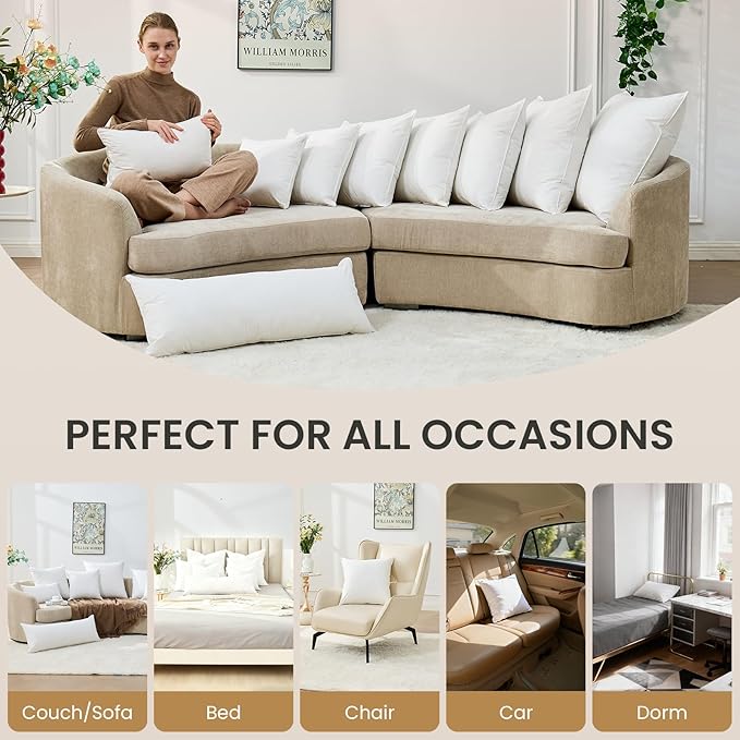 BHZ Euro Throw Pillow Insert, 14x36 Down Feather Alternative Pillow Inserts, Decorative Soft Large Square White Throw Pillows Insert for Couch Bed Dorm Sofa with Cotton Cover