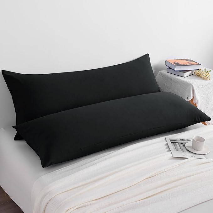 NTBAY Body Pillow Cases Set of 2, 2 Pack Brushed Microfiber 20x54 Pillow Cases, Soft, Wrinkle, Fade, Stain Resistant Black Pillow Cases with Envelope Closure, 20x54 Inches, Black
