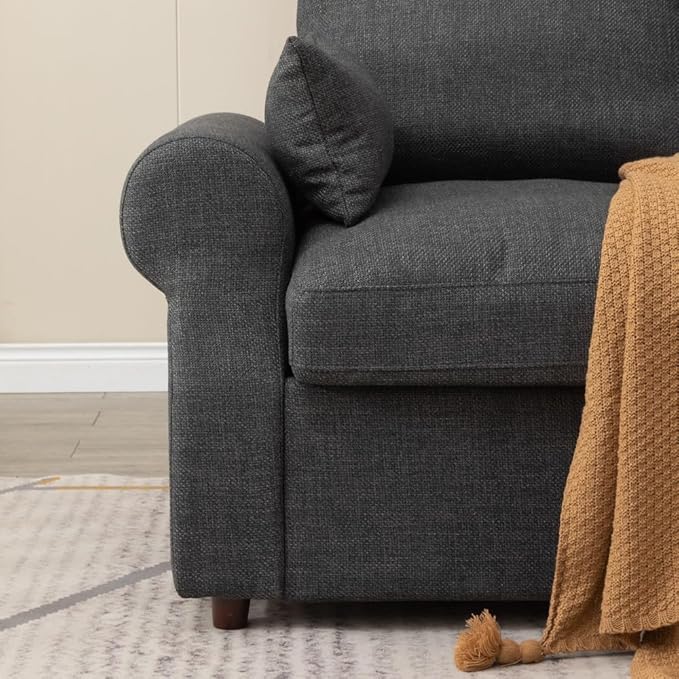 Panana Modern 2 and 3 Seats Loveseat Sofa Couch with Storage, Small Love Seat Couches for Living Room, Bedroom, Apartment, Office (Dark Gray Linen Fabric, Scroll Arm - 3 Seater)