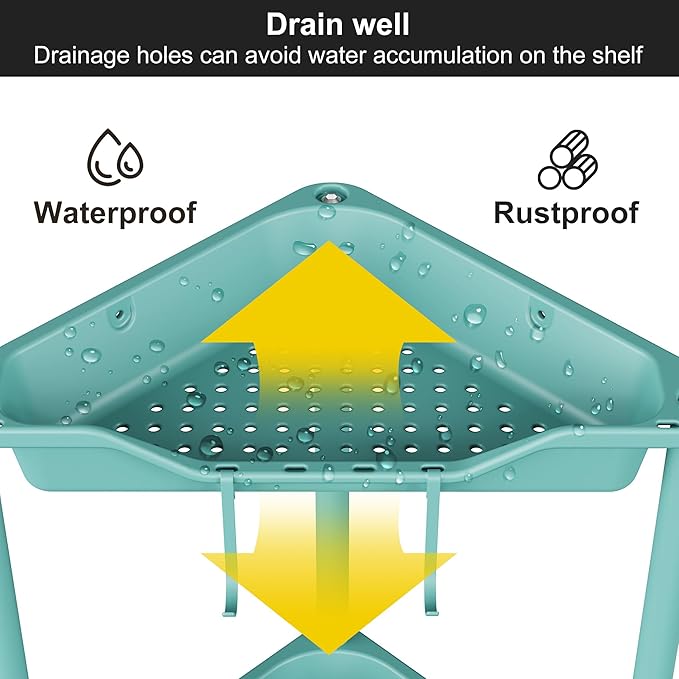 Orimade Rustproof 4 Tier Floor Standing Corner Shower Caddy Organizer, Plastic Metal Splicing Floor Corner Shelf Rack Stands for Bathroom, Blue