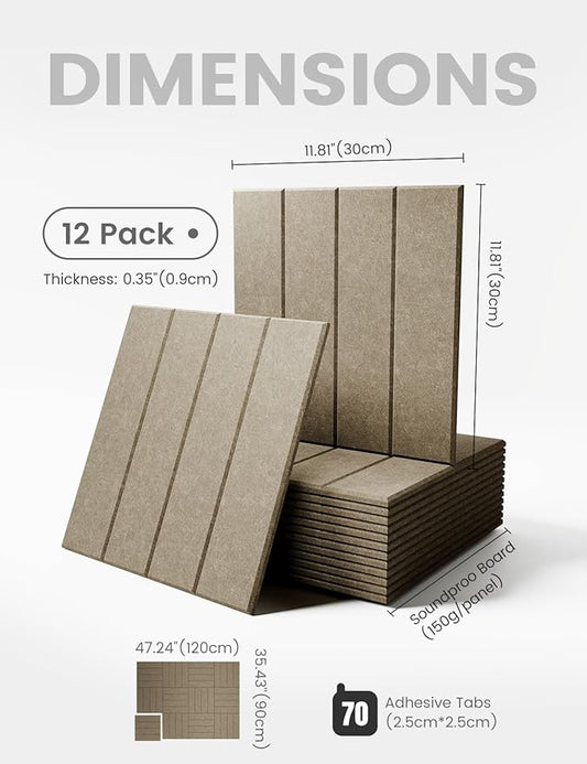 Large Felt Bulletin Board 48" x 36" Cork Board Alternative-12 Pack with 70 Safe Removable Adhesive Tabs, Cork Boards for Walls for Home Office Classroom Pin Board-Earth Brown