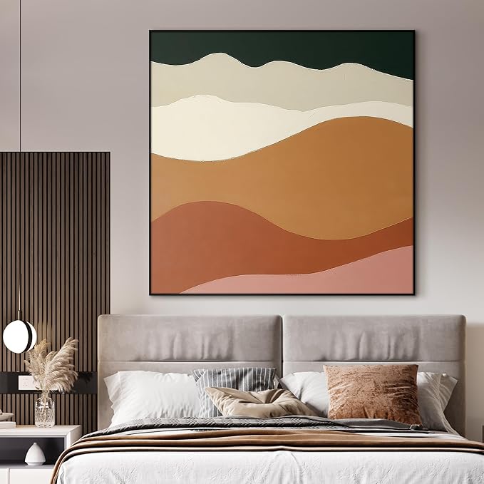 72"x72" XL Framed Wall Art - Abstract Desert Landscape Earth Tone Geometric Wave Pattern (Frame Assembly Required)