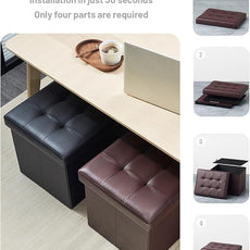 Storage Ottoman Foot Rest Stool, Small Leather Storage Ottomans Bench, Folding Foot Stool with Handles Lid, Foot Rest Under Desk for Living Room Bedroom, 17x13x13 in, Brown