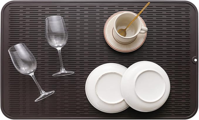 Silicone Dish Drying Mat for Multiple Usage,Easy clean,Eco-friendly,Heat-resistant Silicone Mat for Kitchen Counter or Sink,Refrigerator or Drawer Liner Coffee 3XL 28 inches x 18 inches