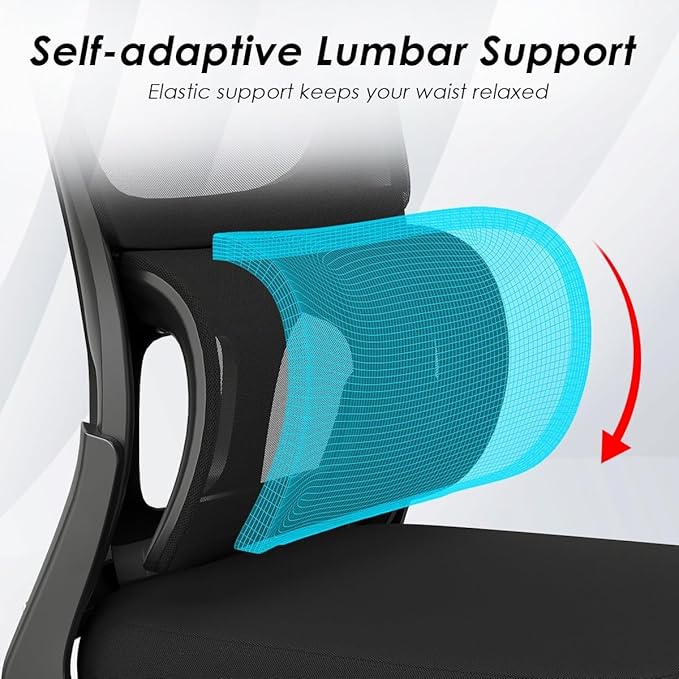 Soohow Office Chair, Mesh Ergonomic Office Chair with Lumbar Support, Comfy Swivel Computer Desk Chair with Flip Armrest Rolling Wheels for Home Study Room Office, Black & Black