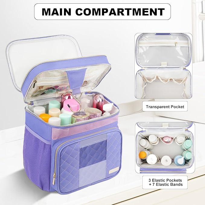 Portable Shower Caddy College, Quickly Dry Tolietry Mesh Tote Bag for Dorm Room Essentials, Hanging Bathroom Organizer Bag for Travel, Gym, Camping (Purple)