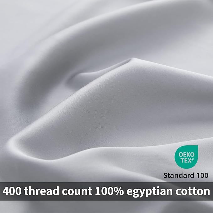 Twin/Twin-XL Duvet Cover Set,100% Egyptian Cotton 2Pcs Bedding Set-1 Duvet Cover(No Insert) with 1 PillowSham,400 Thread Count Super Soft Cover with Corner Ties(Twin/Twin-XL 68x90 Inches, Gray)