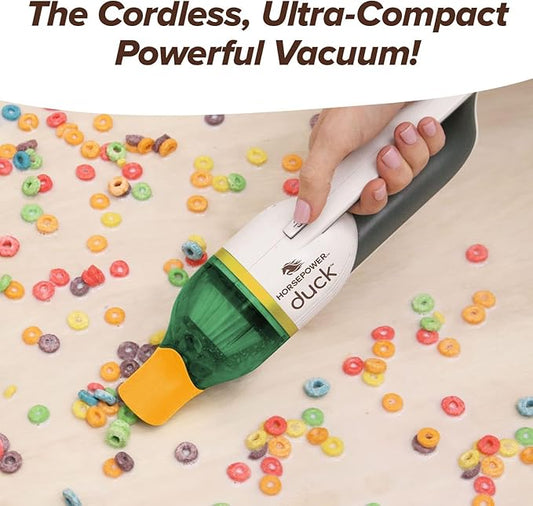 Horsepower Duck Compact Cordless Vacuum, Ultra-Powerful Upgraded Battery for Extra-Long Run Time, AS SEEN ON TV, Strong Suction, Easy to Store, Portable & Rechargeable. Home & Auto (Duck Gold)