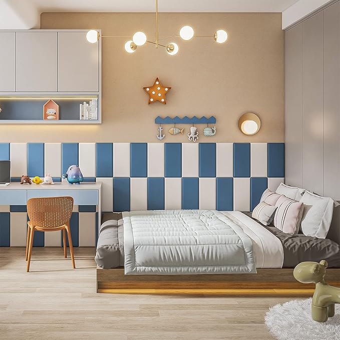 Peel and Stick Headboard White Upholstered Wall Panels Pack of 4 Panels 3D Anti-Collision Wall Padding Wall Mounted headboard Soundproof Wall Panels