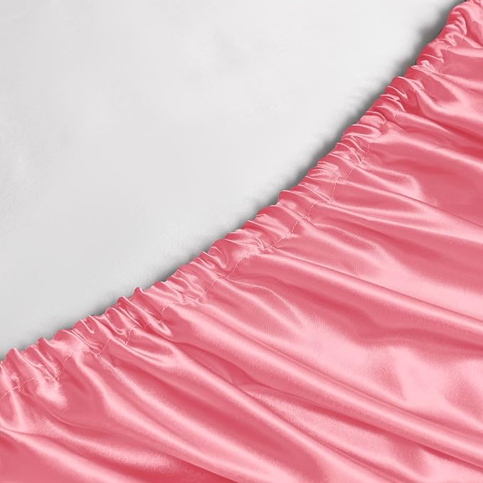 Satin Sheets King Size - 4 Pieces Luxury Silky Soft Bed Sheets, Wrinkle-Free Pink Satin Silk Sheet Set with 1 Deep Pocket Fitted Sheet, 1 Flat Sheet, 2 Pillow Cases