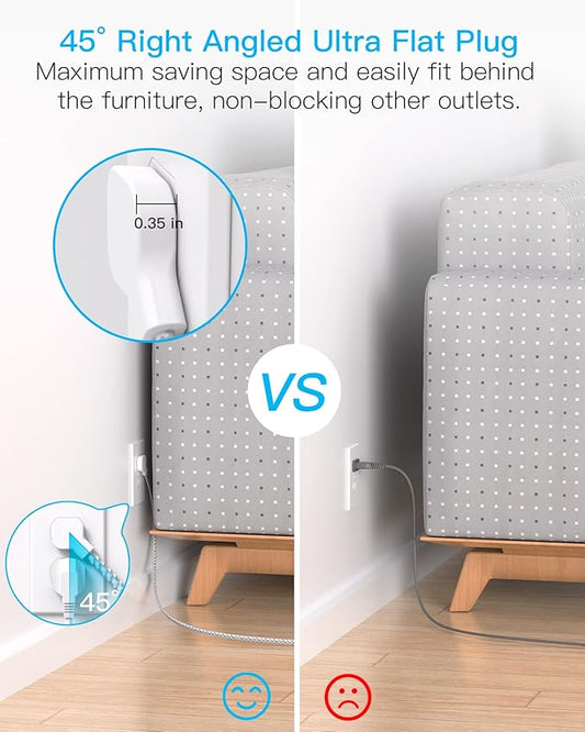 10Ft Flat Plug Power Strip, Ultra Thin Extension Cord - 3 Outlets 4 USB Ports (2 USB C) Desktop Charging Station, Cruise Ship Power Strip with No Surge Protection for Travel, Dorm Room Essentials