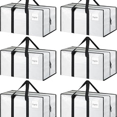 6 Pack Extra Heavy Duty Large Moving Bags with Strong Zipper & Comfortable Handles, Sturdy & Durable Clothes Storage Bags Totes Bins, Packing Moving Boxes for College Supplies, White