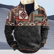 Western Sweatshirts for Men Aztec Cowboy Vintage Graphic Fleece Hoodie Mens Quarter Zip Pullover Country Jacket
