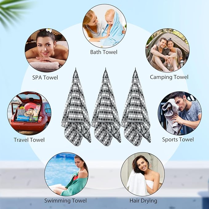 16 Pack Microfiber Bath Towels Bulk 27'' x 60'' Oversized Size Bath Towel Highly Absorbent Extra Large Soft Drying for Shower Beach Winter Salon Sport Gym Party (Cone,Grey)